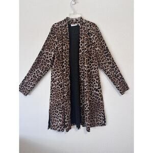 Susan Graver Cardigan Womens‎ Medium Large Brown Black Leopard Print Long Sleeve
